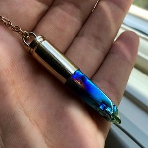 Iridescent Metallic Stone Gold Bullet Necklace